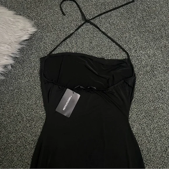 PRETTYLITTLETHING Black Slinky Halter-neck Cowl Neck Bodycon Mini Dress size 8 - Picture 14 of 16
